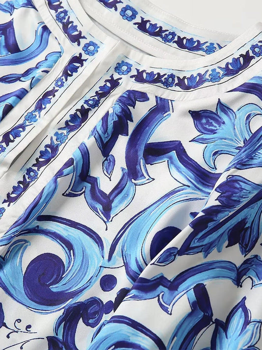 Luxury Italian designer Majolica print Kaftan dress, BLUE, PINK or YELLOW