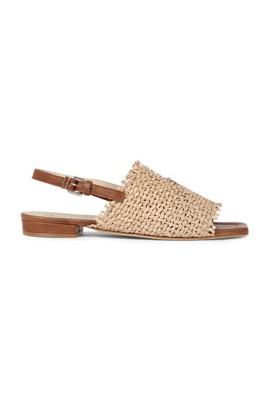 Intreccio Woven Leather Sandal in Madreperla Beige