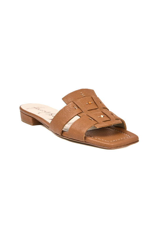 Leather Slides in Martellato Cuoio