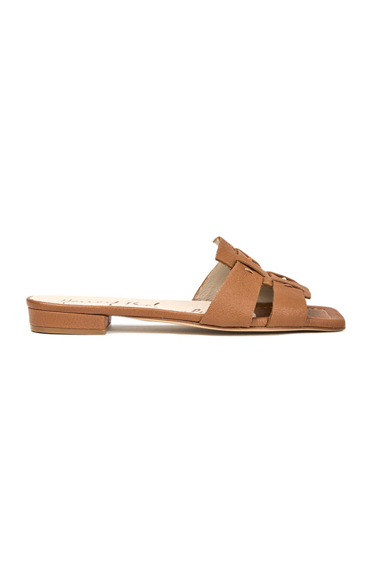 Leather Slides in Martellato Cuoio
