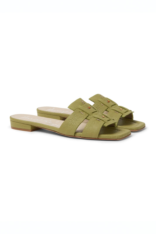 Leather Slides in Martellato Prato