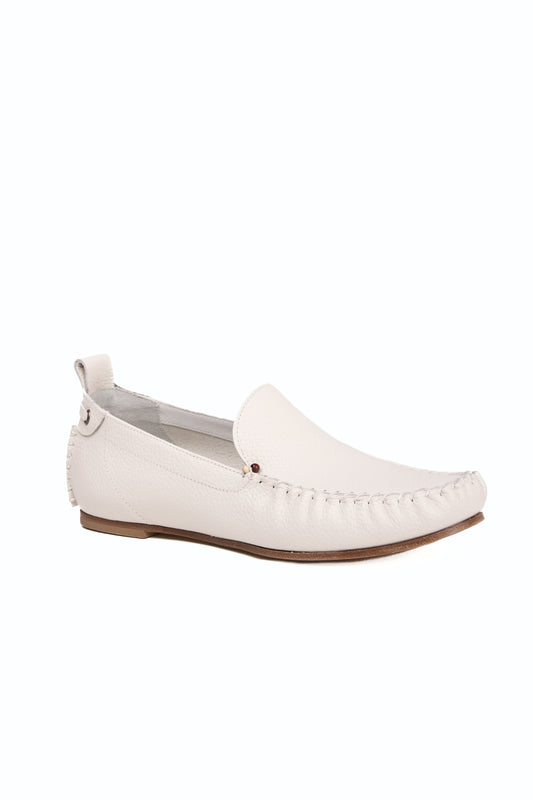 Leather Moccasin Shoe in Muflone Gesso