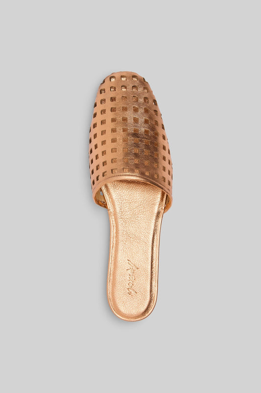 Distesa Forata Leather Mule Sandal in Copper Foil