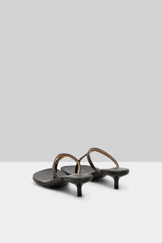 Sottiletta Leather Heel Sandal in Pebbled Black