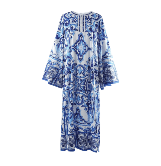 Luxury Italian designer Majolica print Kaftan dress, BLUE, PINK or YELLOW